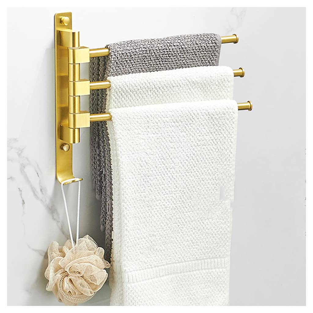 Toallero de Barra Dorado abatible, toallero para baño o Cocina, toallero Giratorio, Brazo Plegable, Organizador de Almacenamiento para baño, Montaje en Pared, 3 Barras