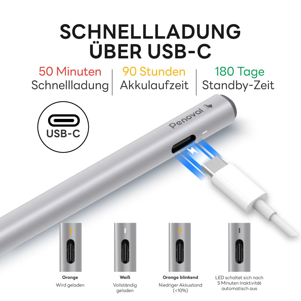 Penoval USI 2.0 Eingabestift für Chromebook, Lenovo, ASUS, HP, Pixel Tablet | 4096 Druckstufen, präzises Schreibgefühl, aktiver digitaler Eingabestift für Touchscreen-Laptops mit schneller Reaktionszeit