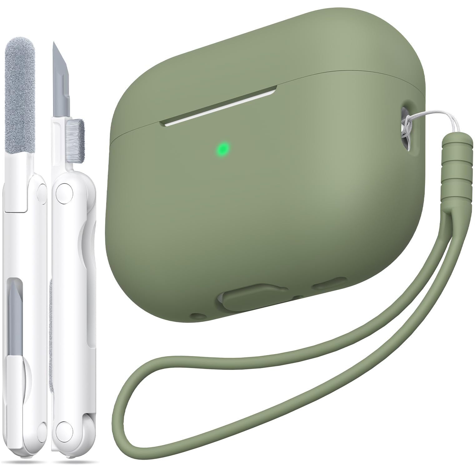 MHYALUDO Funda para AirPods Pro de 2ª generación, Funda para AirPods Pro de Silicona Suave anticaída de Grado Militar Que Absorbe los Golpes, Tacto de Piel con Llavero y Kit de Limpieza,Negro — view 35