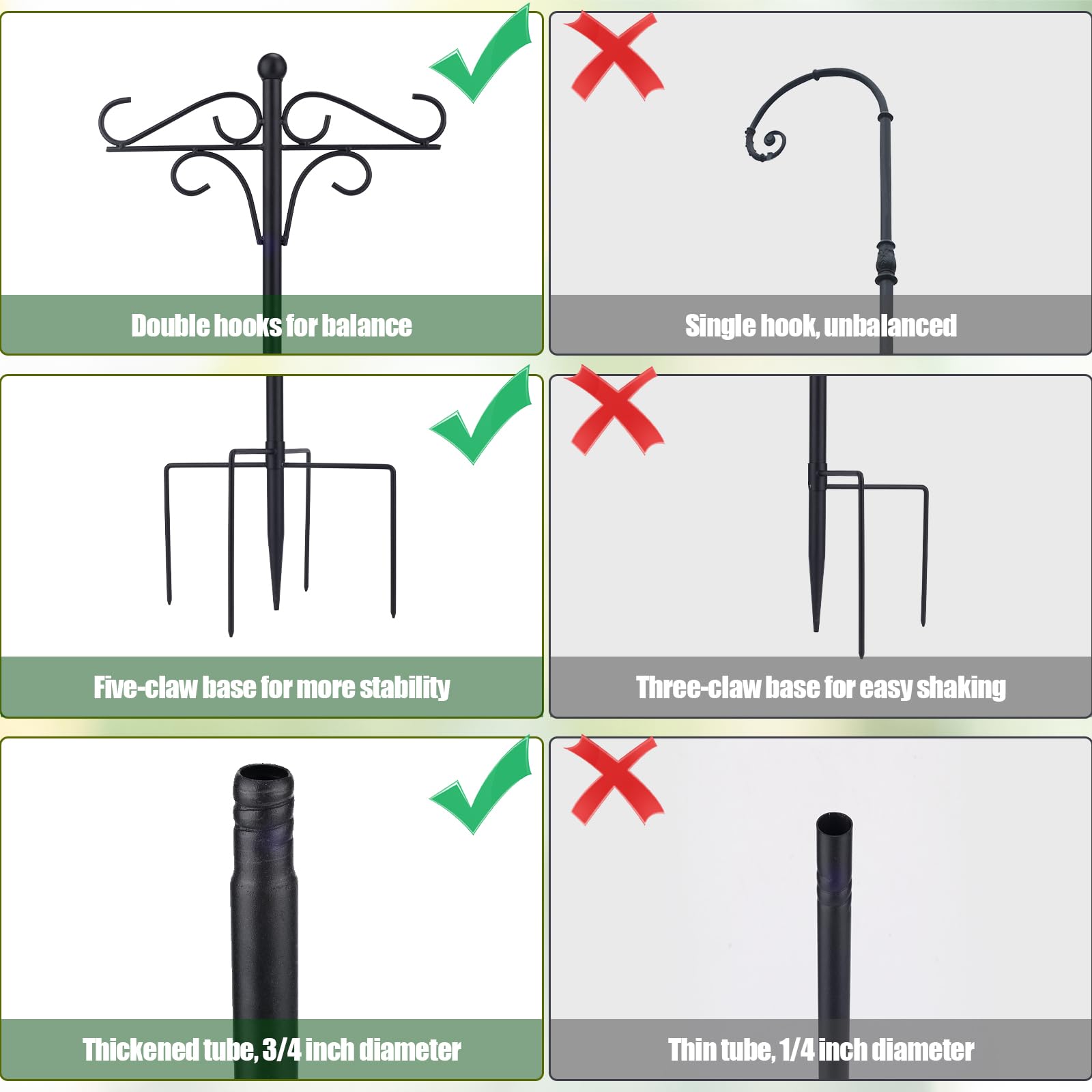 NQEUEPN 2 Pezzi Ganci Pastori Giardino, Pali Mangiatoia Uccelli Metallo Ganci Pastori Addensati Supporto per Pastori Resistenti per Mangiatoia Esterna Sospesa, Lanterne Piante, Decorazione Nozze