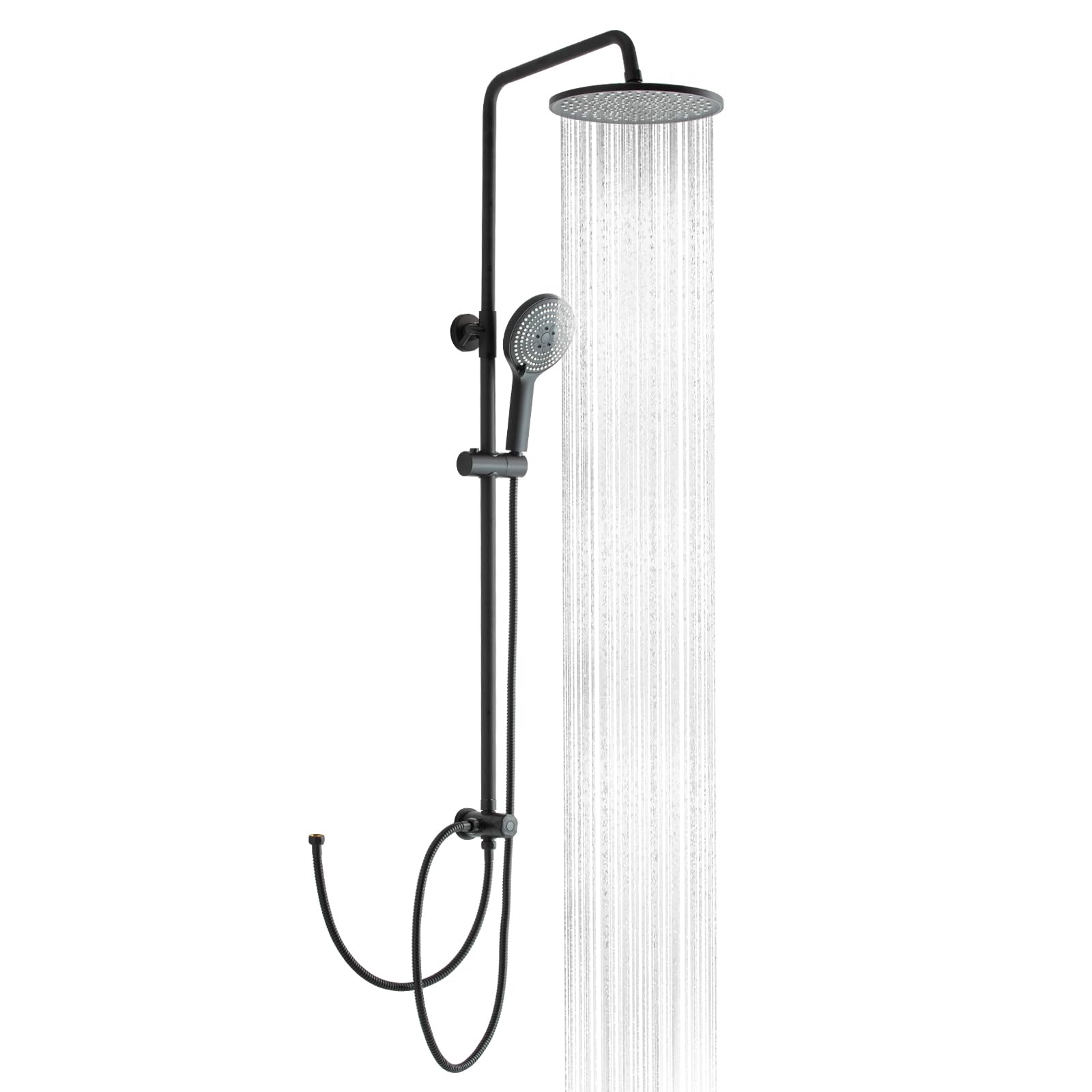OFFO Shower Riser Rail Kit, Rainfall Shower Kit with 10"(25cm) Shower Head, Handheld and 1.6m Hose Set for Bathroom No Mixer