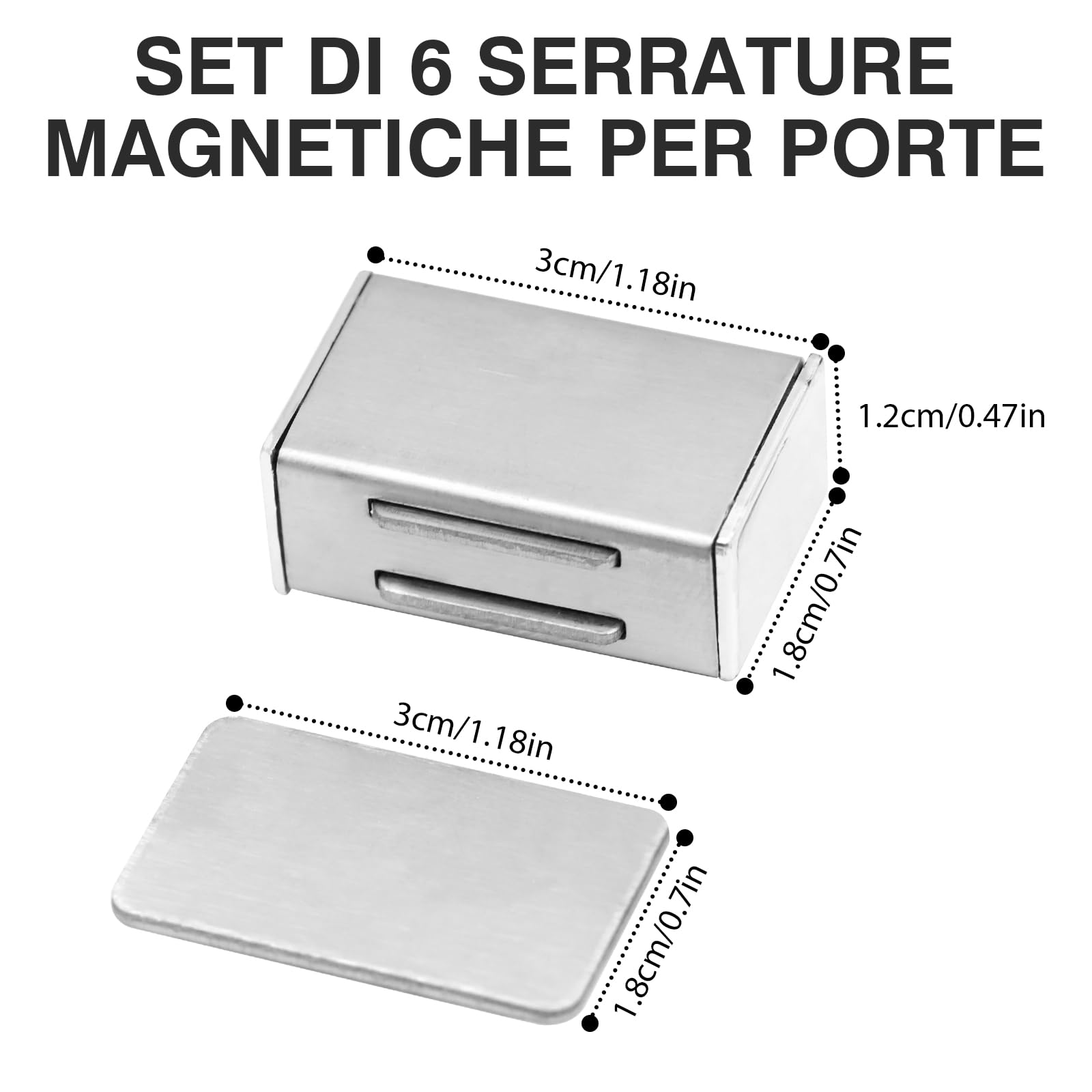 VEGCOO 6 Pezzi Calamite per Mobili Chiusura, Chiusura Magnetica Porta Inox Forte, Serratura Magnetica Potenti Adesivo per Porta, Cassetti, Cucina e Bagno (30 mm)