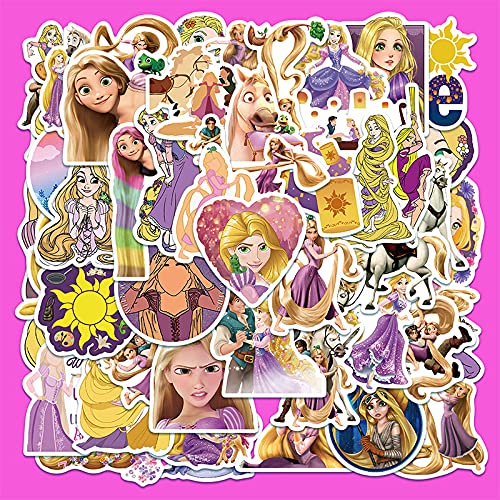 50Pcs Tangled Kids Stickers Pack Princess Sticker Cute Cartoon Characters Rapunzel Stickers for Kids Girls Teens Adults Waterproof Vinyl Princess Decals for Water Bottle Laptop Luggage