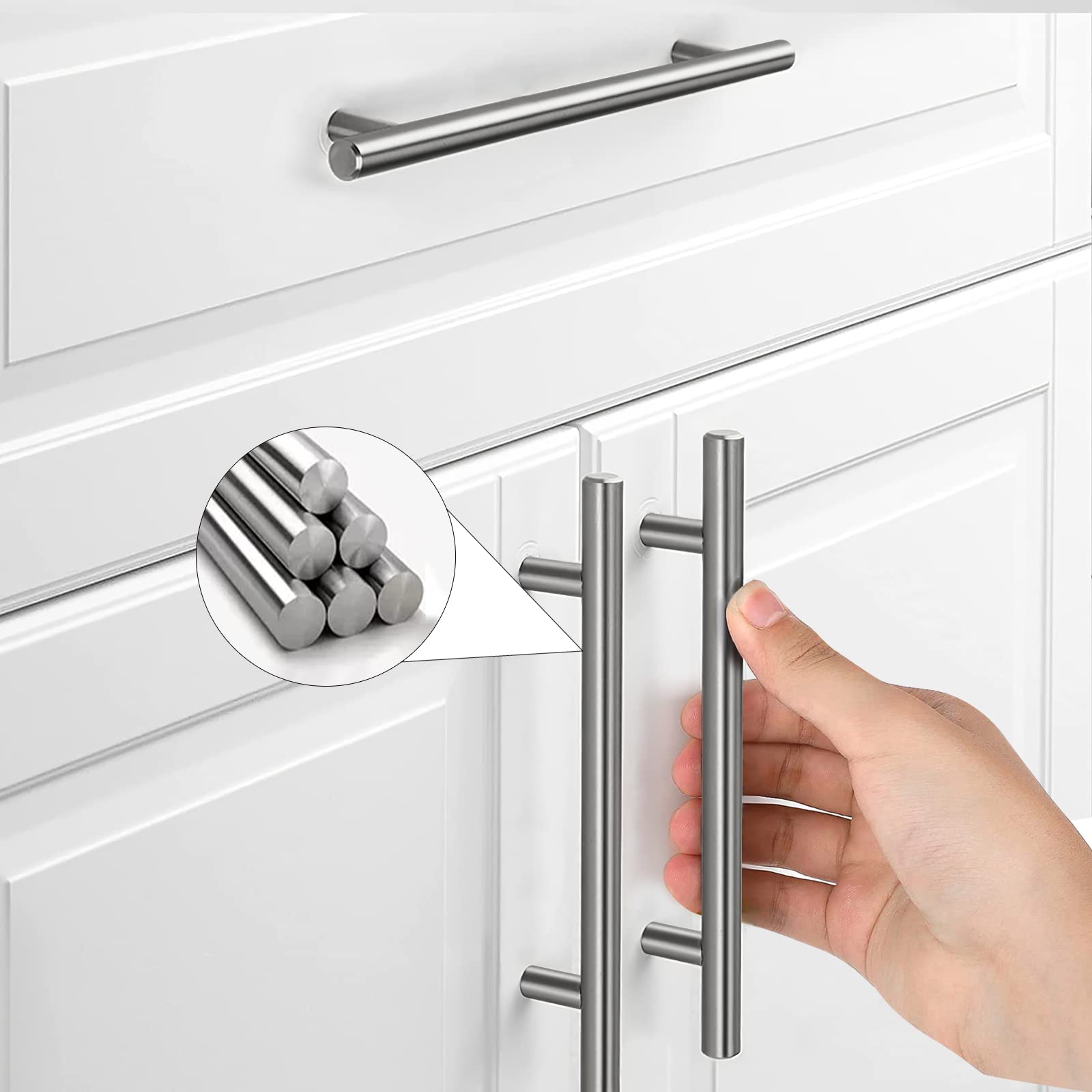 15 Pezzi Maniglie per Mobili da Cucina, per Armadietti Spazzolati Vuoti, in Acciaio Inox con Viti, Distanza Tra i Fori 128mm, per Cassetto Armadio Porta (198mm, Argento)