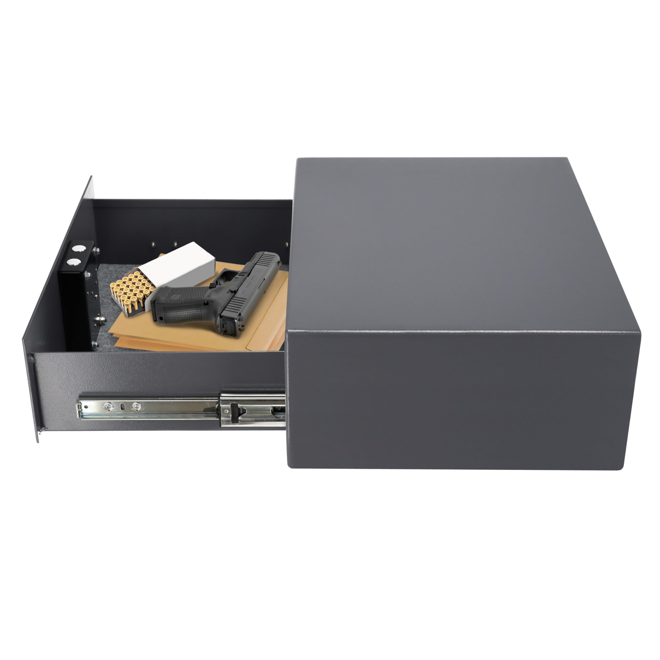 Caja Fuerte Brihard Gun Drawer con Cerradura de Llave, Resistente alfombrada, Caja Fuerte Duradera y Segura con Posibilidad de Instalar en Muebles, Almacenamiento Discreto para Armas y Munición