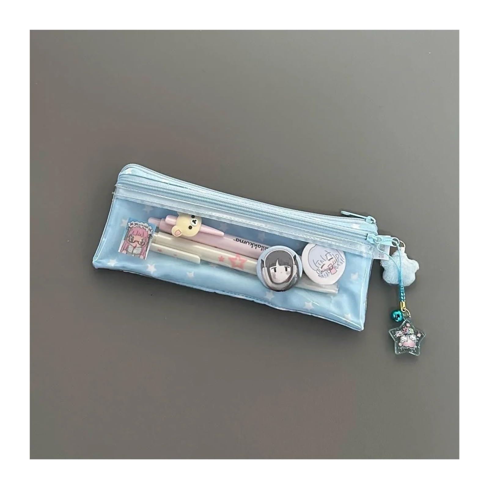 Astuccio con stelle for la scuola | Rete, multistrato, grande capacità, multifunzionale(Blue no pendant)