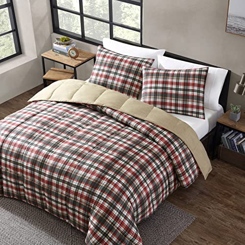 Image of Eddie Bauer - King Comforter Set, Reversible Plaid Alt Down Bedding with Matching Shams, Home Decor for Colder Months (Astoria Red, King)
