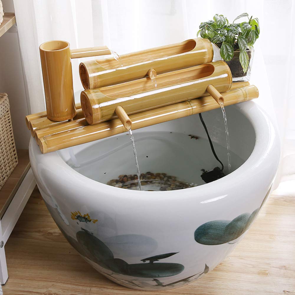 Aioneer Bamboo Fountain Decor Bamboo Fountain Water Decor Water Spout With Pump Fountain Pump Sculptures Statues Arts Crafts Artwork For Garden Decoration,80cm