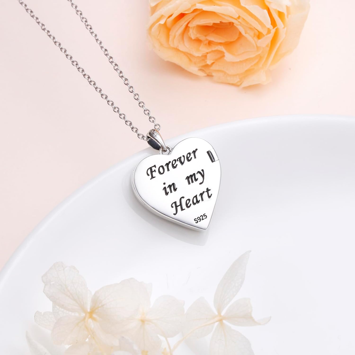 925 Sterling Silver Rose Heart Locket Necklace Hold 2 Photos Personalized Customized Picture Oxidized Flower Keepsake Pendant Necklace Memory Jewelry Birthday Valentines Day Gifts for Women Mother Wife Sisters - Image 5
