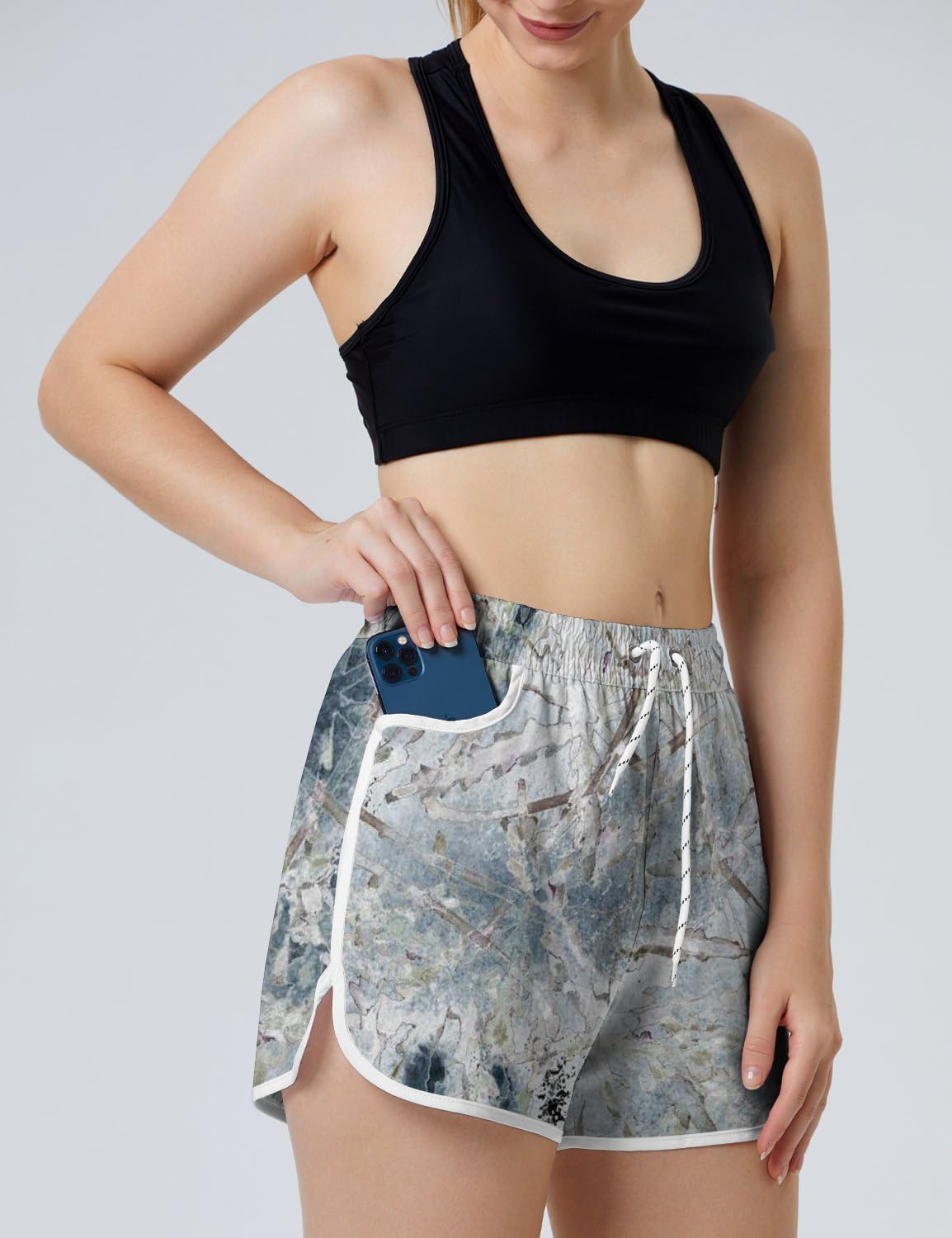 AYUNIX Women's Running Shorts with Pockets Quick Dry Performance Shorts for Women Grey Athletic Workout Gym Shorts