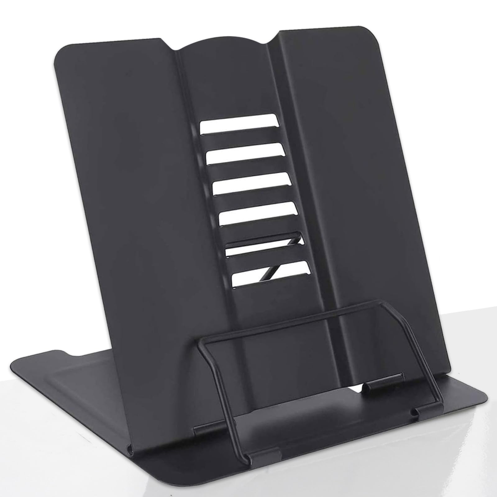 Book Stand - Book Holder for Reading, Multifunctional Reading Rack, Adjustable Angle Metal Book Stands Holders, Portable Cook Book Stands for Kitchen Recipe Document Office School Library (Black)