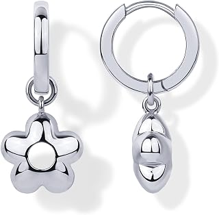 14K Gold Plated 925 Sterling Silver Posts Charm Huggie Earrings for Women | Lightweight Love Heart Moon Flower Star Drop Dangle Huggie Charm Earring