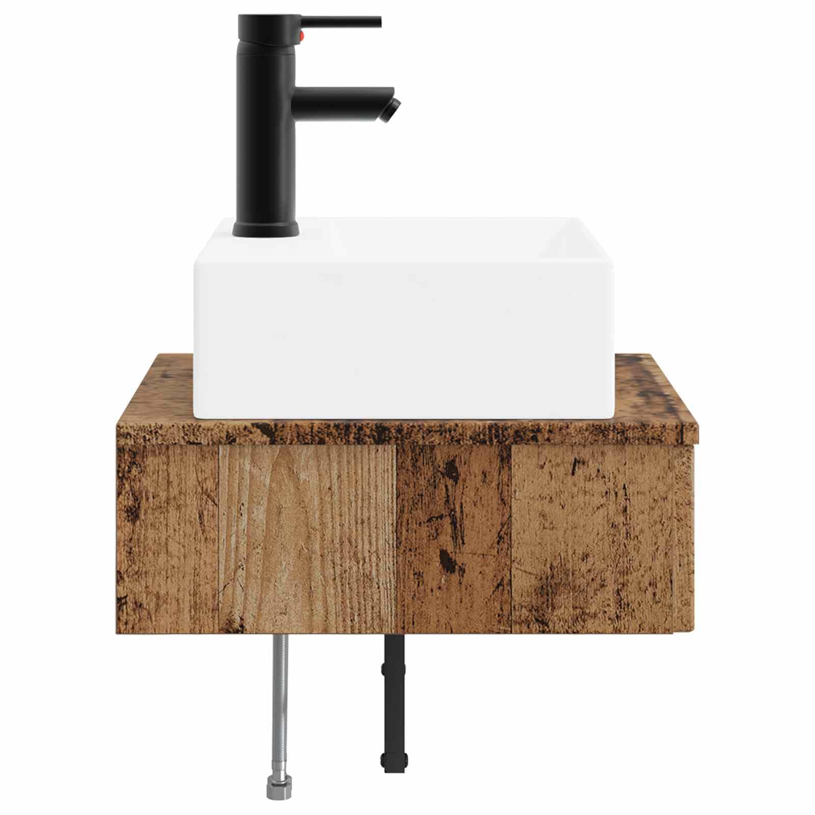 Lavabo mural aspect bois vieilli 40 x 41 x 39 cm