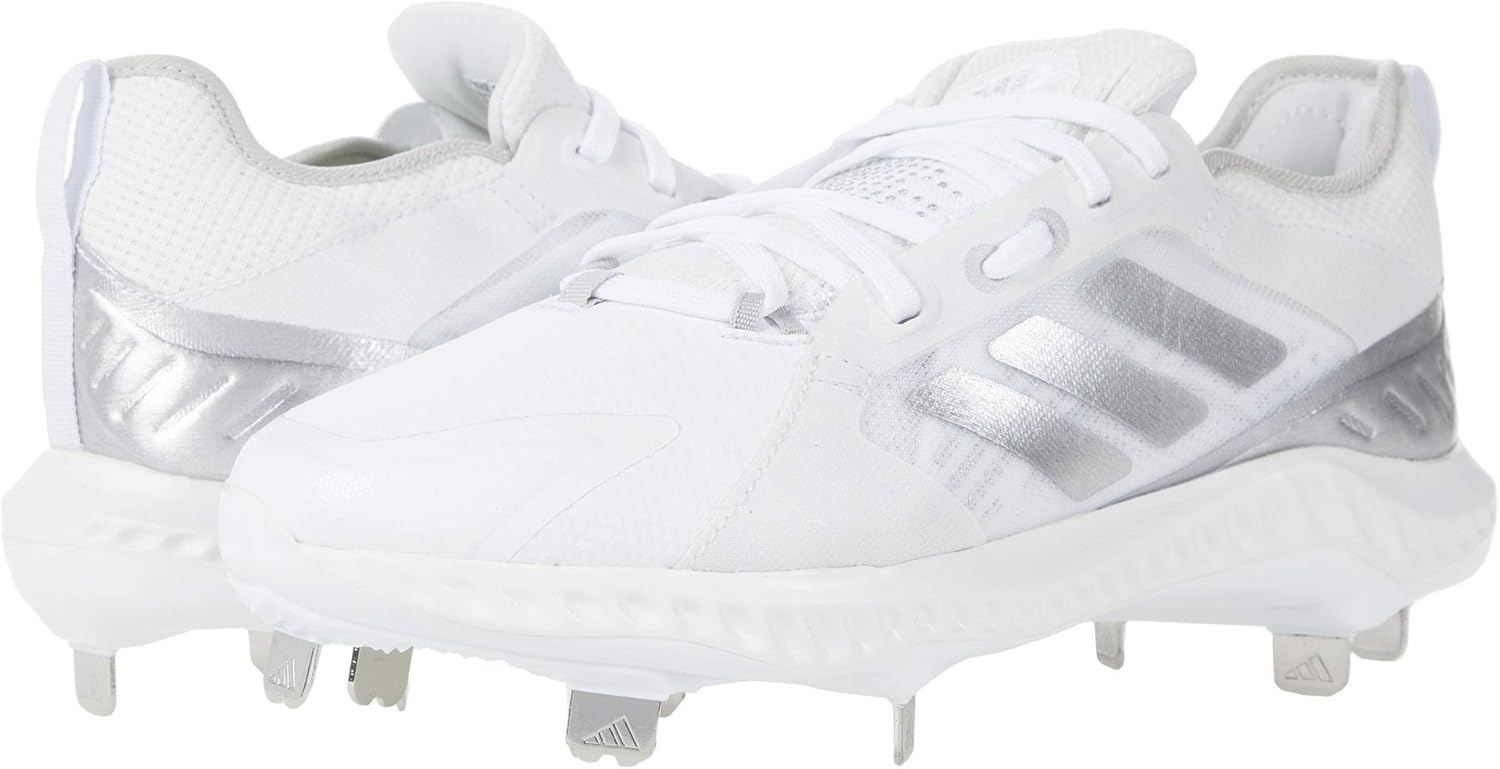 adidas Women's FV9038 Baseball Shoe, Footwear White/Silver Metallic/Grey One, 6