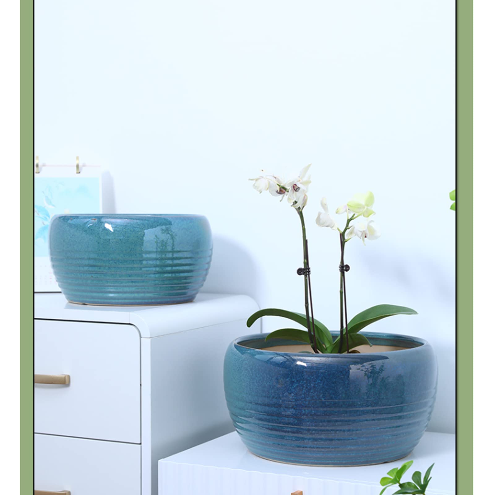 Vasi da Giardino Vaso per Fiori succulenti per la casa, Semplice fioriera in Ceramica con Foro di drenaggio e piattino in plastica per la casa e la Decorazione dell'ufficio