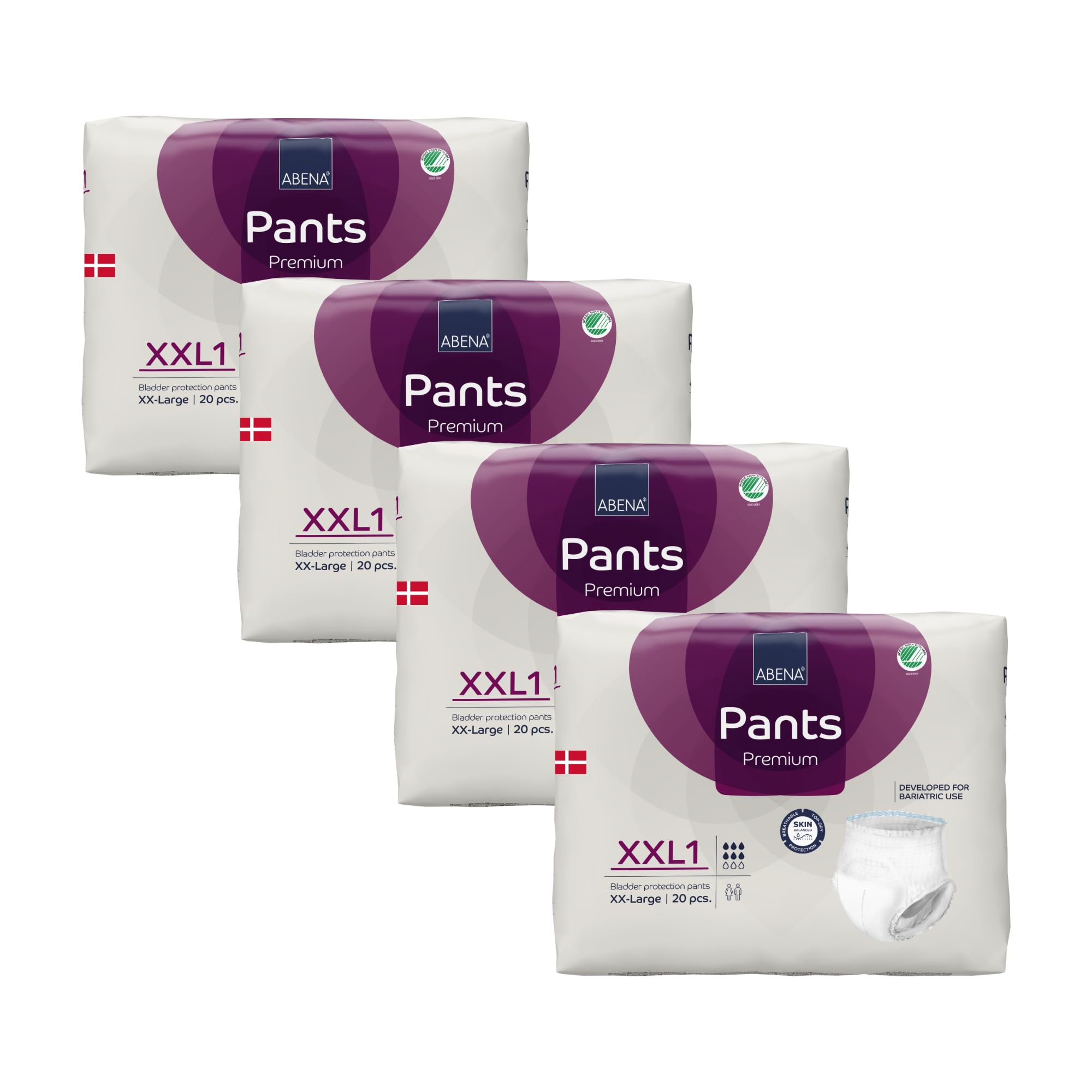ABENA Pants XXL1 Premium Inkontinenzhosen, MONATSPAKET (4 x 20 Stück = 80 Stück), für Damen und Herren, 152,4–203,2 cm Taille, 1700 ml Saugfähigkeit | 150–200 cm Taille, 1700 ml Saugfähigkeit