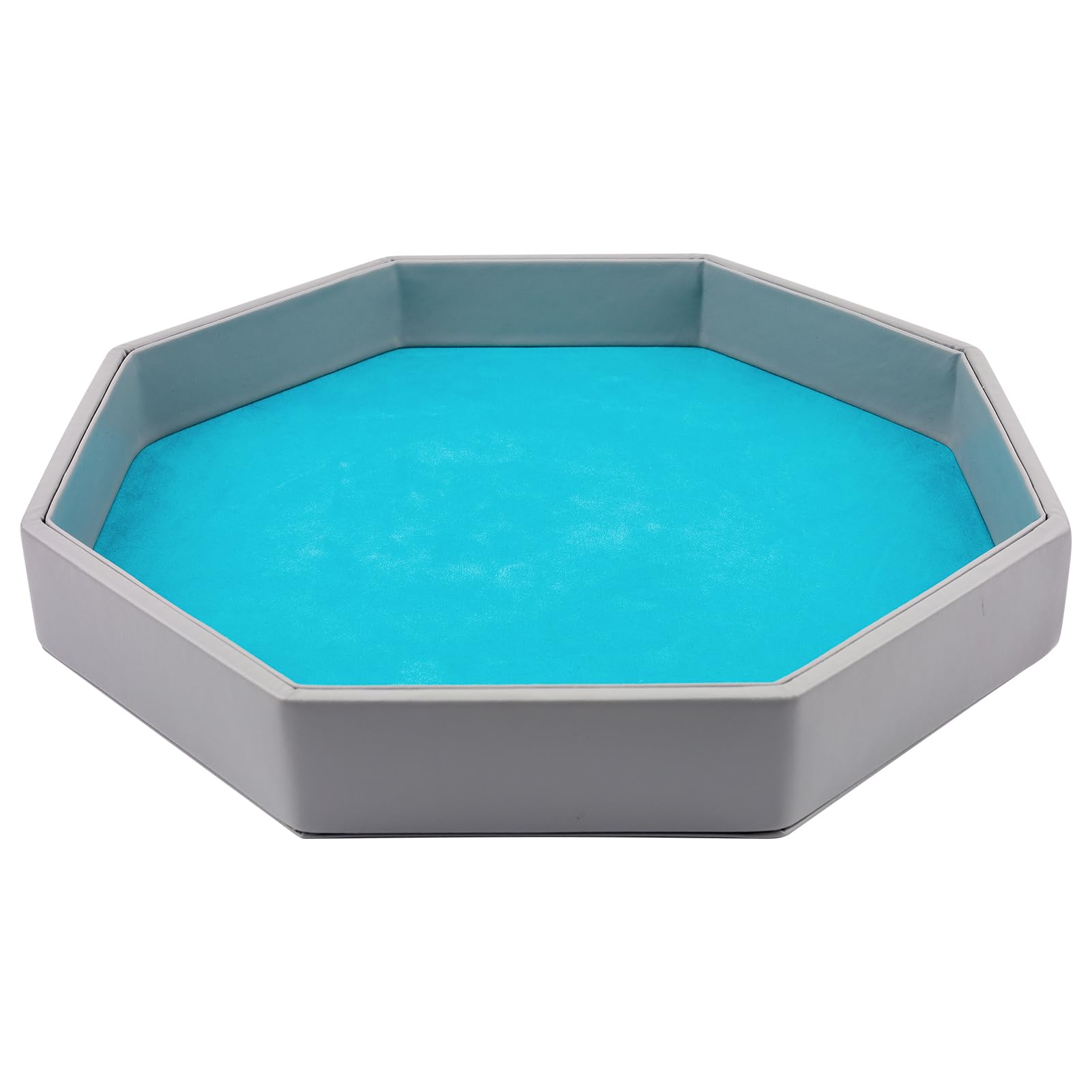 Gesserit Plateau à dés avec support en feutre bleu lac - Plateau à dés octogon doublé en cuir synthétique pour jeux de donjon Crawler