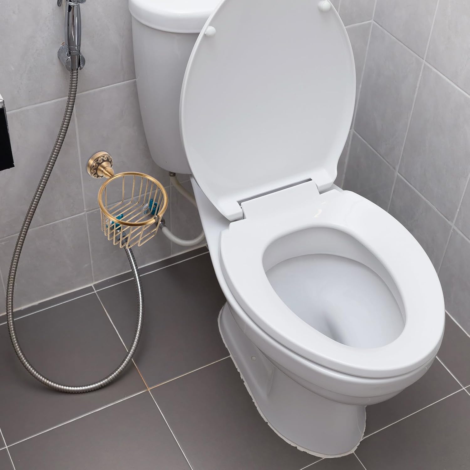 Vintage Brass Toilet Paper Holder with Tissue Dispenser Basket, Wall Mounted Roll Organizer for Bathroom and Washroom, Rustic Retro Style Home Tissue Holder