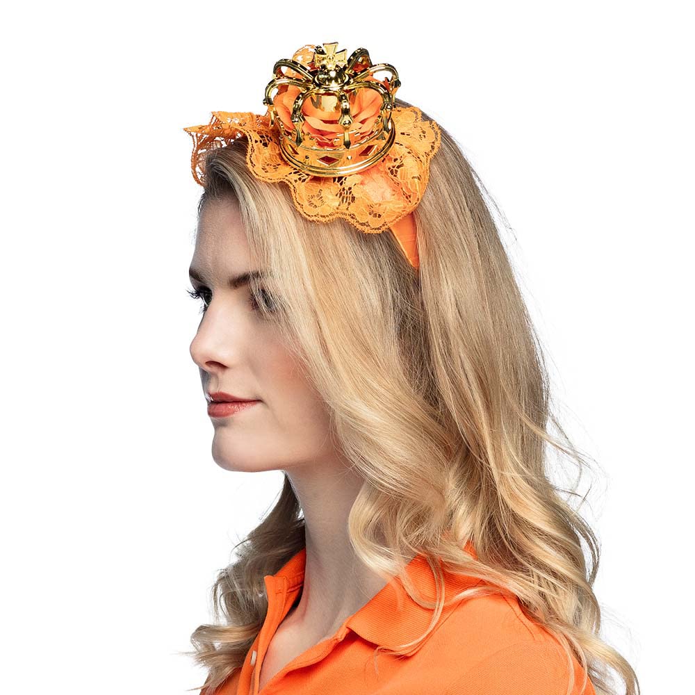 Boland 61829, Queen Headband, Gold Orange, Unisex, Crown with Lace Fabric, Tiara, Netherlands, Fan Item, Football - Image 4