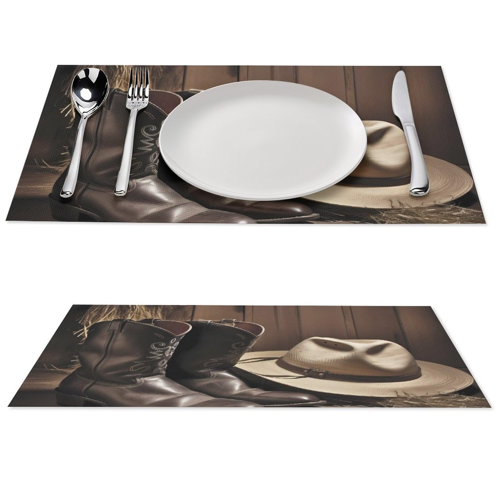 Sets de table lavables en PVC thermique imprimé chapeau cowboy