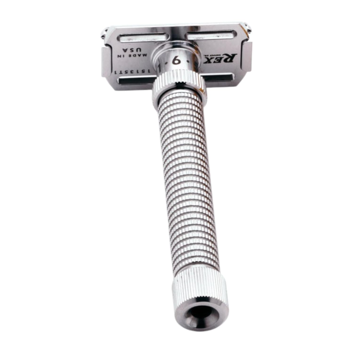 Rex Supply Co. Ambassador XL Adjustable Stainless Steel Double Edge Safety Razor | Extra-Long Handle | Custom Blade Exposure | Made in USA | Precision Wet Shaving Tool for Men