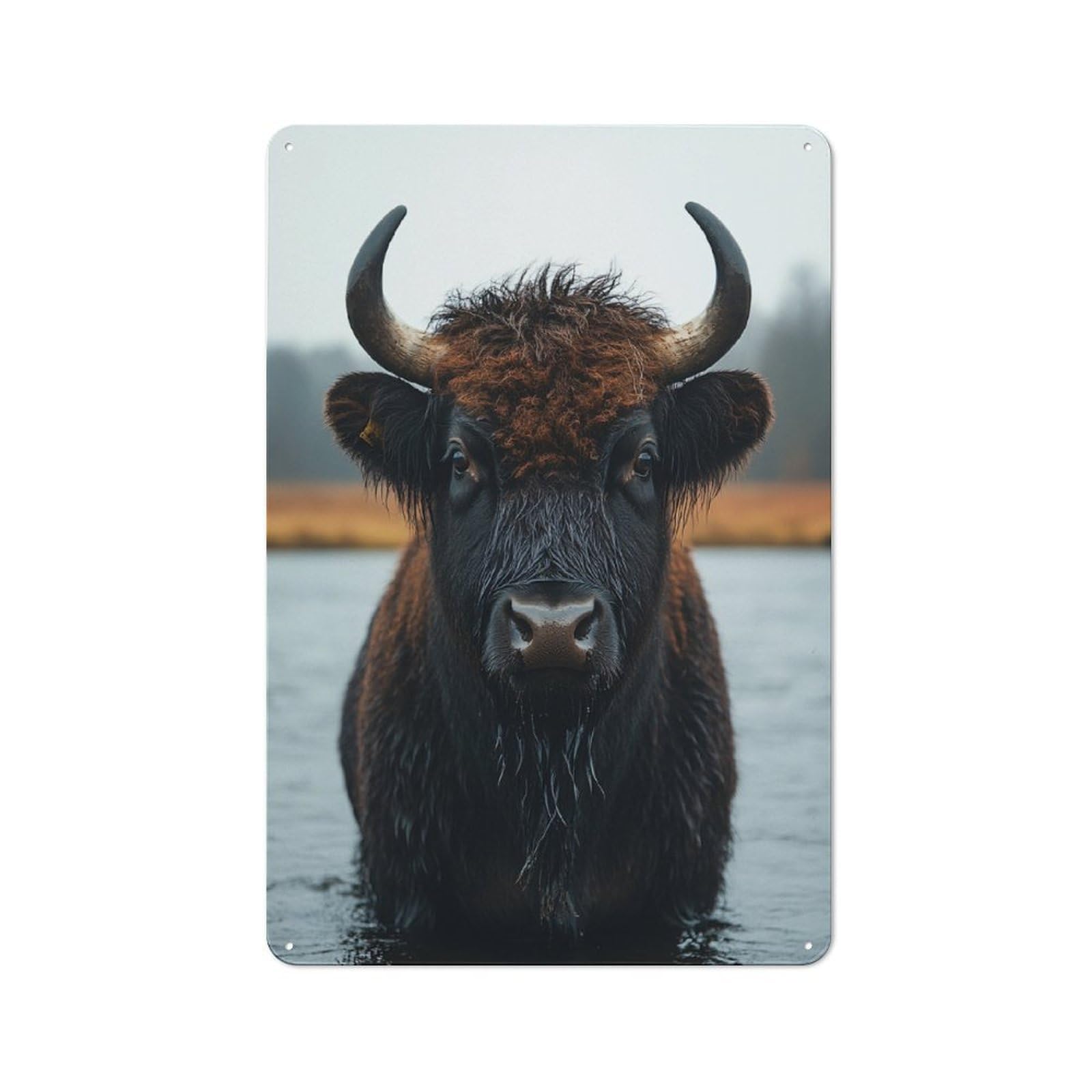 Metal Wall Sign 30x20cm Featuring Portrait of A Majestic Highland Cow for Workshop Wall, for Room Styling Across Workshops And Hobby Rooms