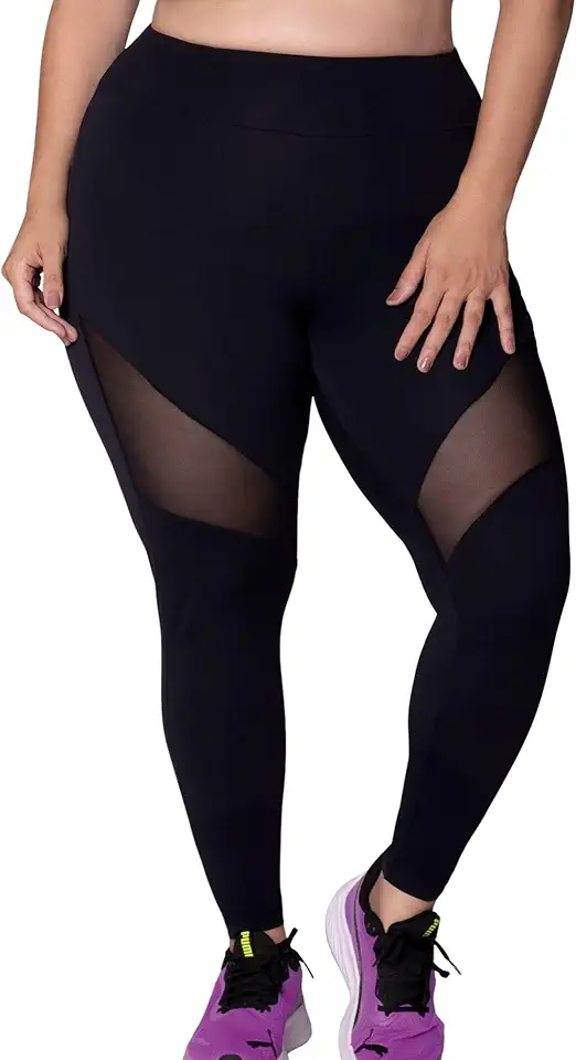 Legging Plus Size Academia Selene Poliamida Com Recorte Tule