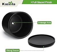 Vista 4 de Kazeila 10 Inch Ceramic Planter Pot with Drainage Hole & Tray, Large Indoor Plant Pots, Modern Cylinder Flower Pot, Includes Mesh Net, Plug, Pads &