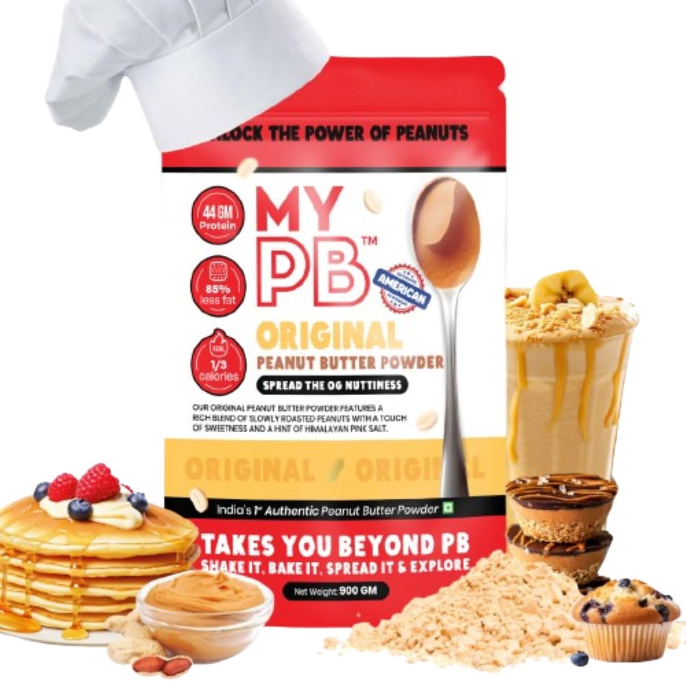 MYPB Peanut Butter Powder – Plant-Based, No Artificial Ingredients, 44g Protein, Zero Cholesterol, 100% Natural, Easily Mixes with Water to Double Volume, Ideal for Fitness (2 x 900g) (900 x 2, Original)