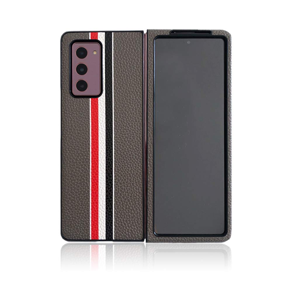 EZICOK Compatible with Samsung Galaxy Z Fold 2 Leather Case Cover Minimalist Ultra Thin Slim Durable Protective Phone Cases for Samsung Galaxy Z Fold2 5G 2020 (Tri-Color Stripes)