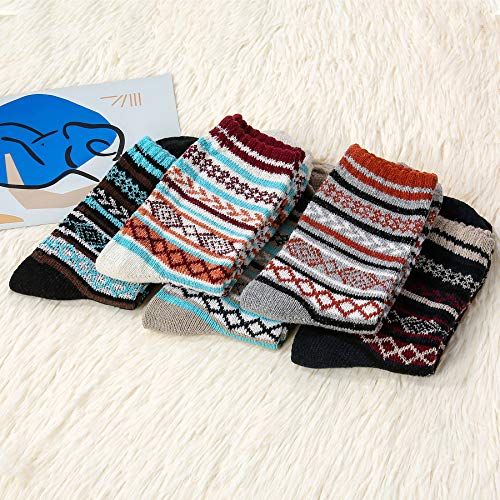 Zando Womens Wool Socks Winter Thick Athletic Socks Crew Sock Warm Hiking Merino Wool Socks Soft Mid Calf Cashmere Sock Duck Boot Sock A Diamond One Size #TOP5