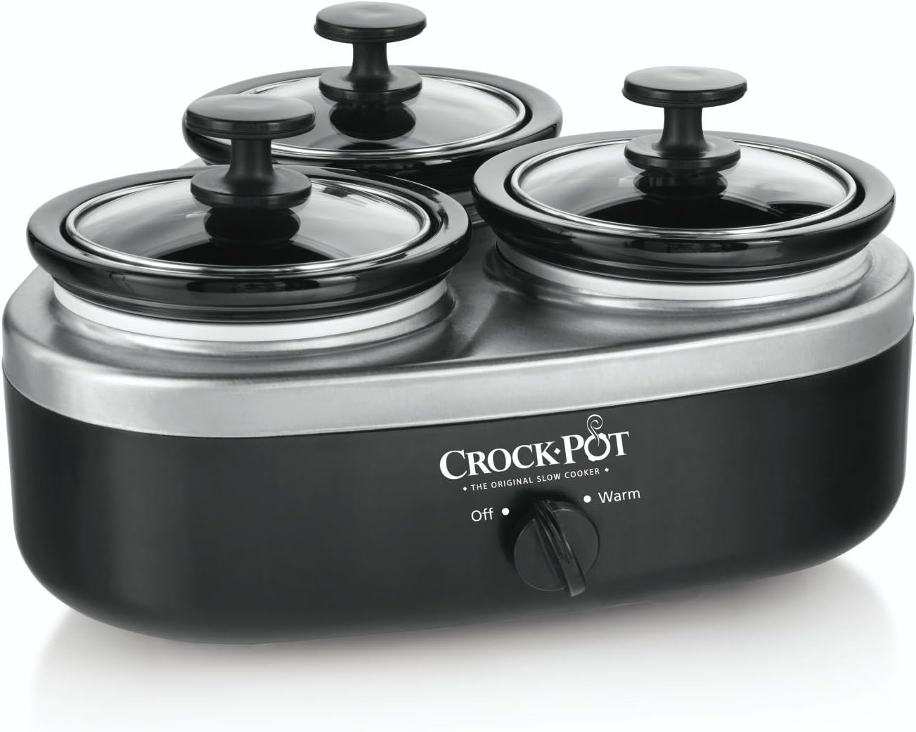 Crock-Pot 16-Ounce Little Triple Dipper Slow Cooker, Silver and Black, SCRMTD307-DK