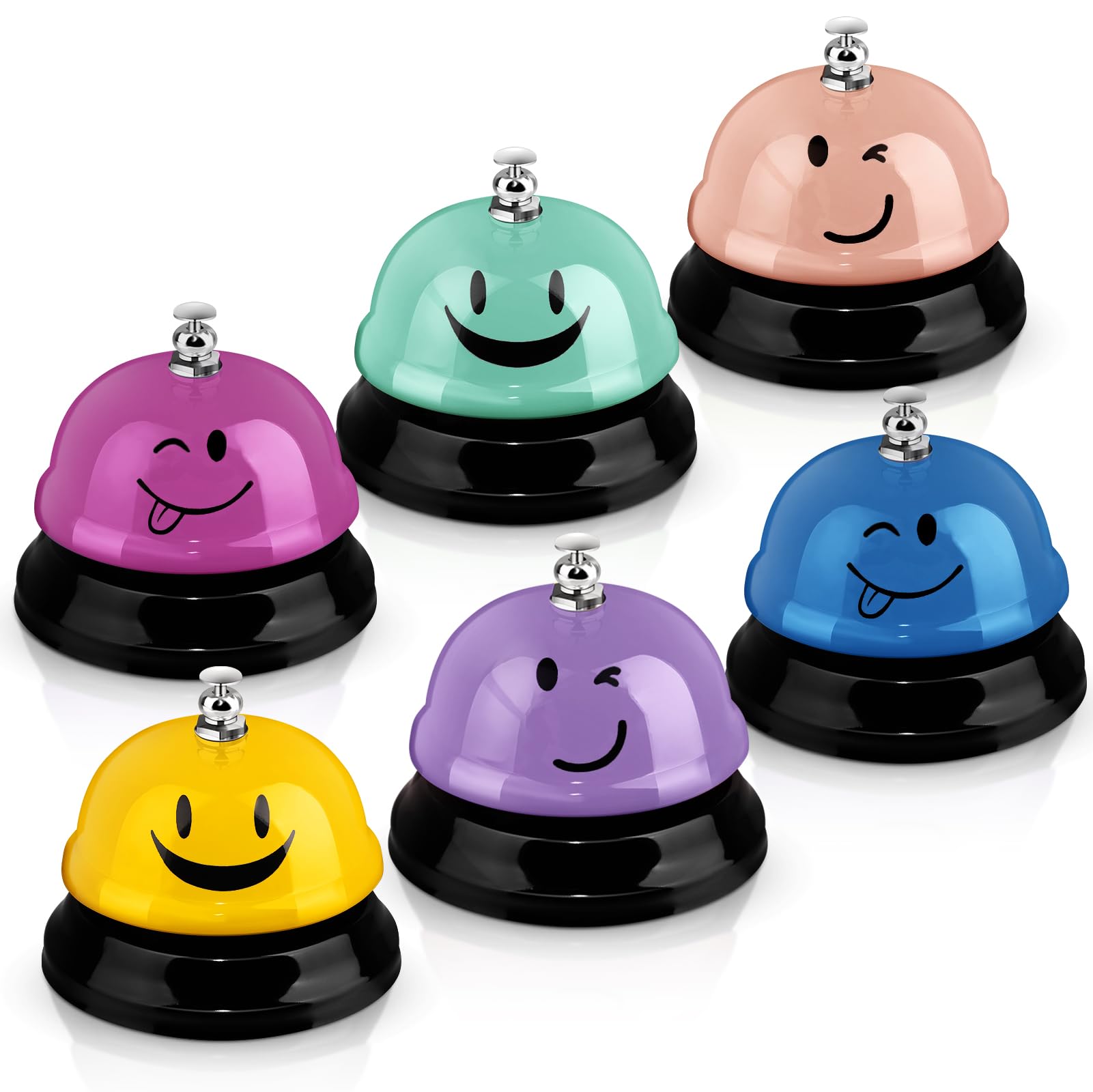 6 campanas de servicio para escritorio, cara sonriente, campana de cena de 3 pulgadas de diámetro, campana de escritorio con construcción de metal antioxidante, campana de aula para hotel,