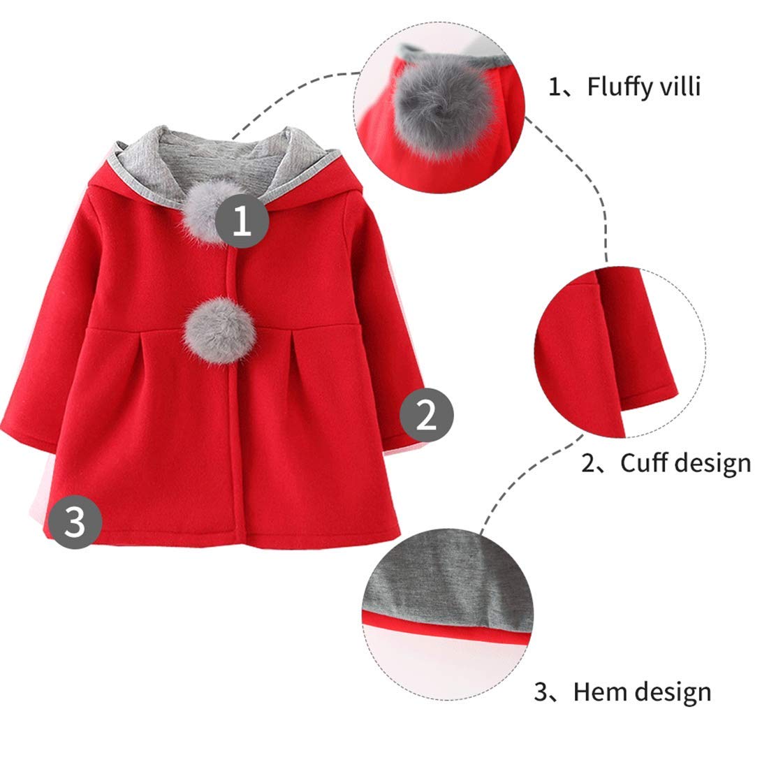 EDOTON Cappuccio Cappotto di Bambini Ragazze Fumetto Coniglio Orecchio Autunno Inverno Capispalla Giacca 9-36 Mesi