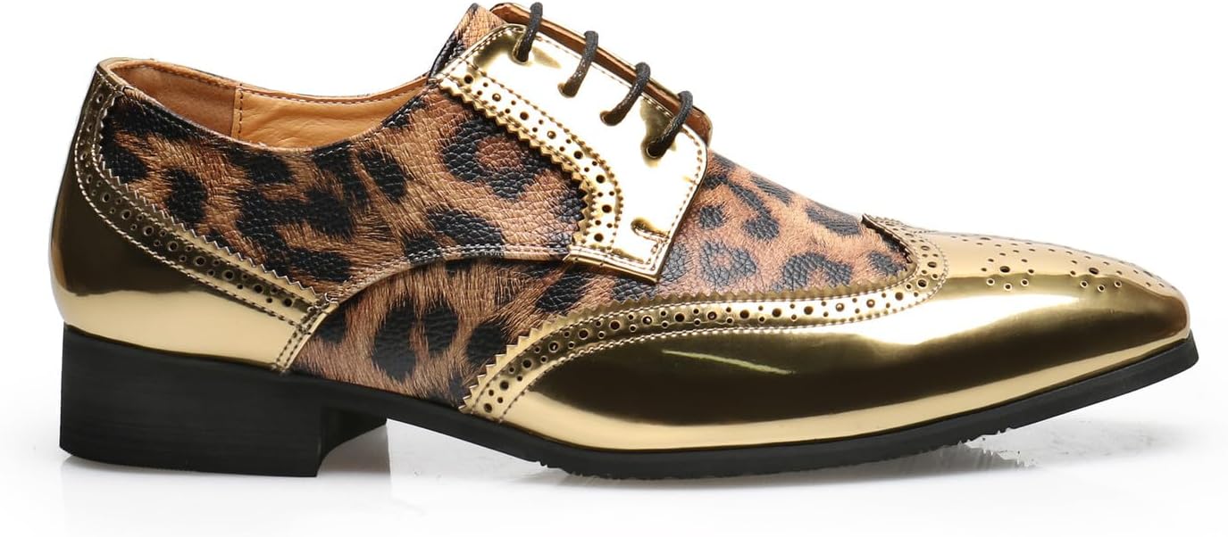 Mens Oxfords Formal Dress Leopard Texture Wingtip Derby Glossy Leather Shoes for Men Fashion Wedding Prom Modern Shoes Business Casual Tuxedo Luxury Shoes - Image 2