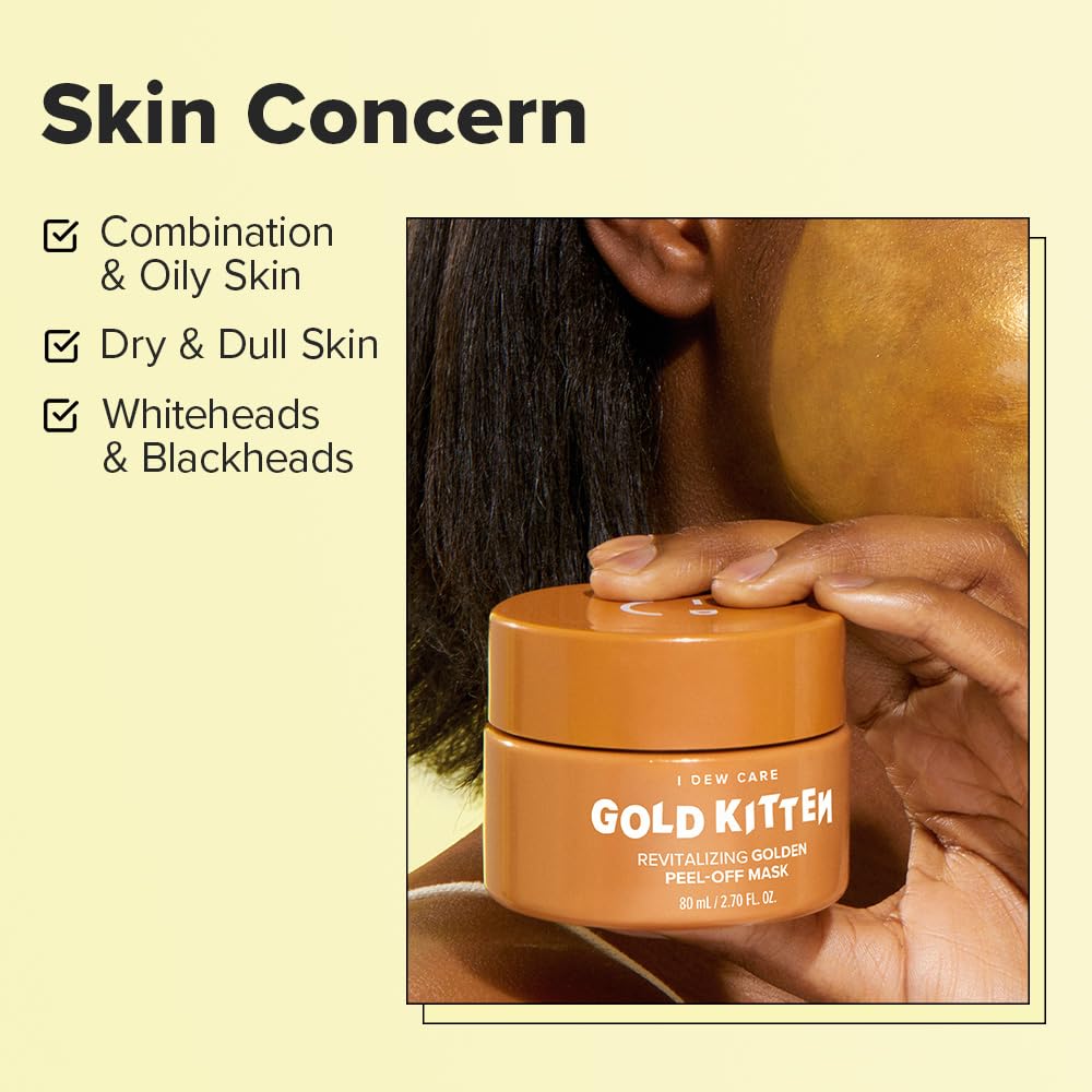 I DEW CARE Peel-off Face Mask - Gold Kitten | 24K Gold, Pumpkin Extract, Revitalizing, Tightening, Korean Skin Care, Glass Skin, Vegan, Cruelty-Free, Gluten-Free, 2.70 fl. oz.