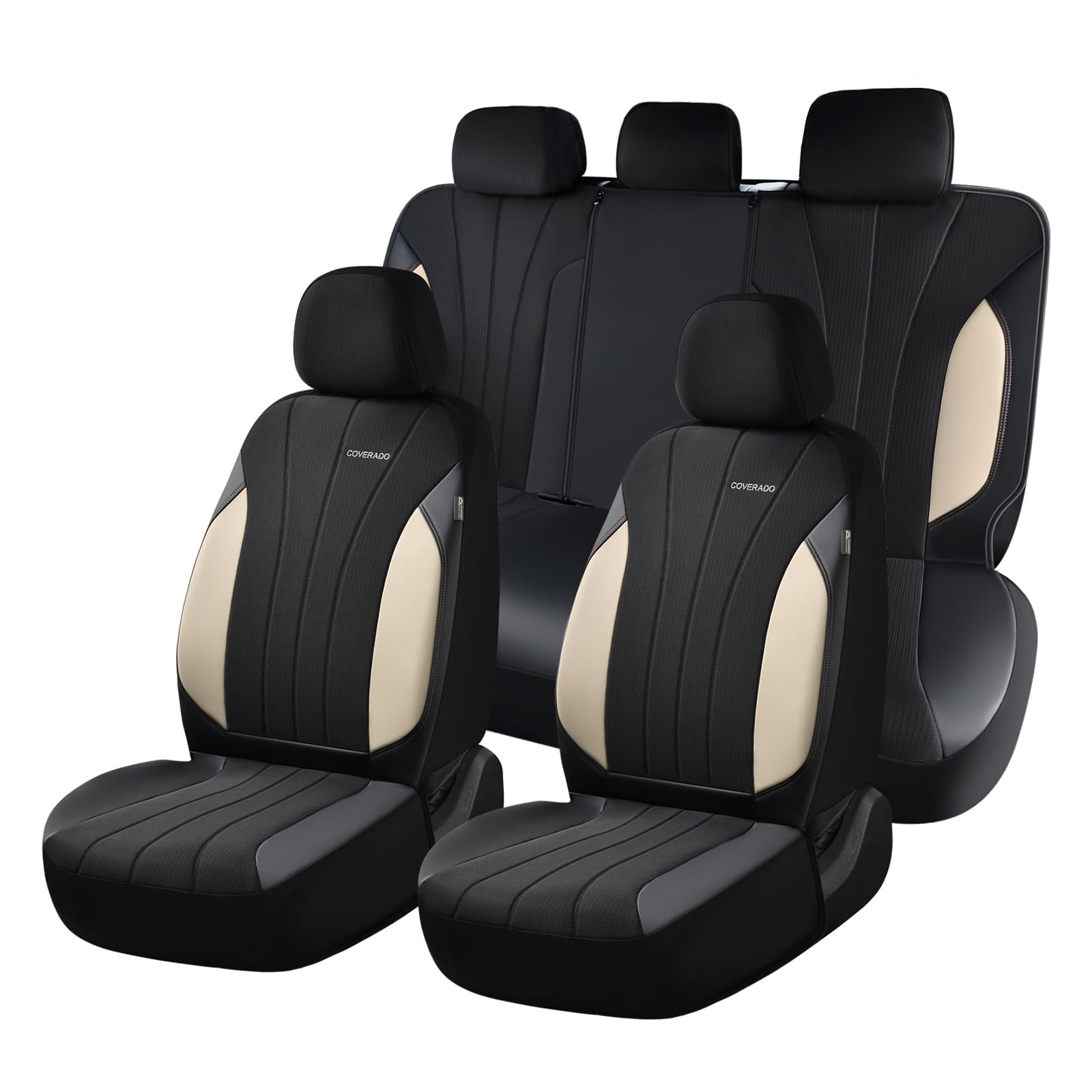 Coverado Car Seat Covers Full Set, Waterproof Automotive Seat Protectors 5 Seats,Beige Driver Protectors Universal Fit for SUVs, Trucks, Sedans,Car