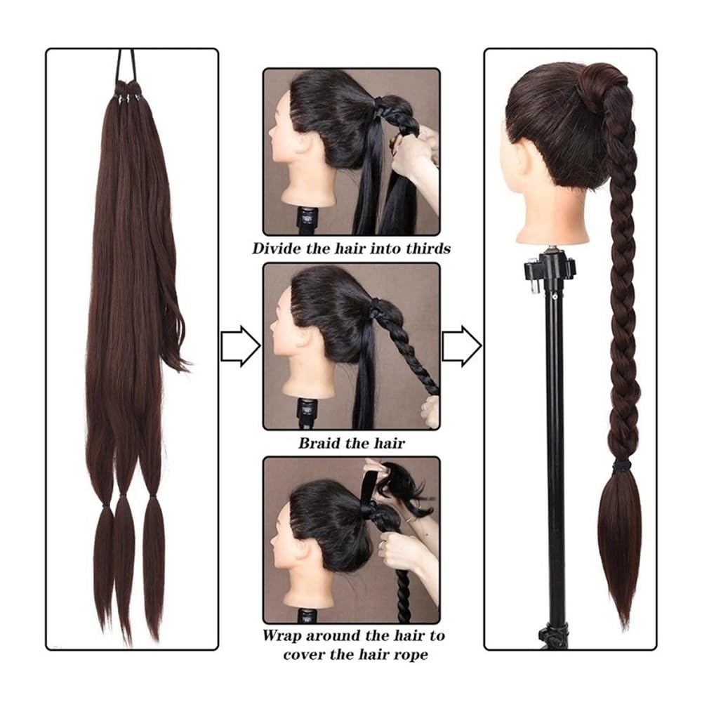Pferdeschwanz, Perücke, Pferdeschwanz, Damen-Stil, gewickeltes Haar, handgewebte synthetische Pferdeschwanz-Perücke(Black,28inches(70cm))