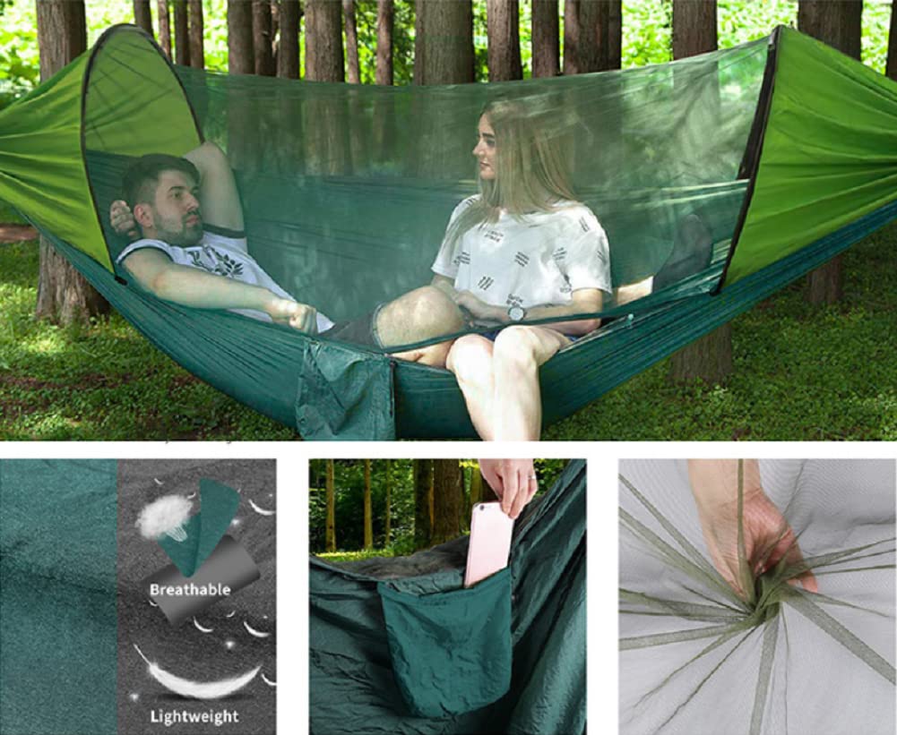 Hängematte Outdoor,2 Personen Hängematte Mit Moskitonetz Ultraleicht - 300KG ​Tragkraft | 290 X 140 cm,3 in 1 Funktion Fallschirm Camping Hängematten Zelt Für Trekking, Reise, Strand, Garte,A
