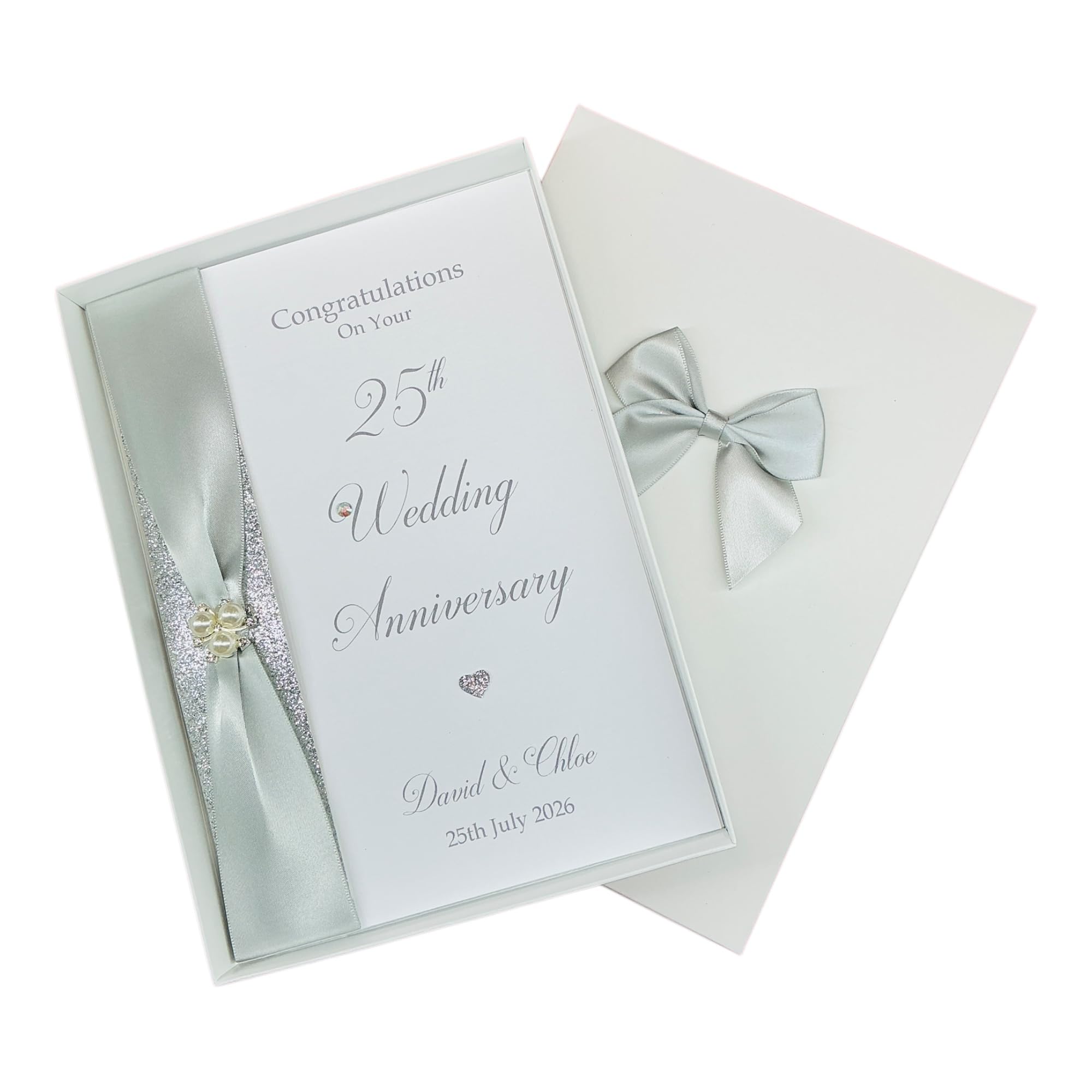 25th Wedding Anniversary Card - Silver 25 Year Twenty Fifth Anniversary Luxury Greeting Card, Personalised Gift for Wife, Husband, Couple, Friends - A5 Card - 20 Colours to Choose