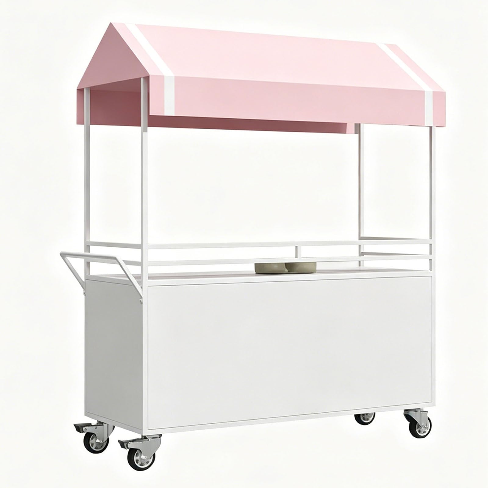 Vendor Cart with Canopy and Wheel, Farmers Market Display, for Outdoor Display and Event Sales(Pink,120cm/47in)
