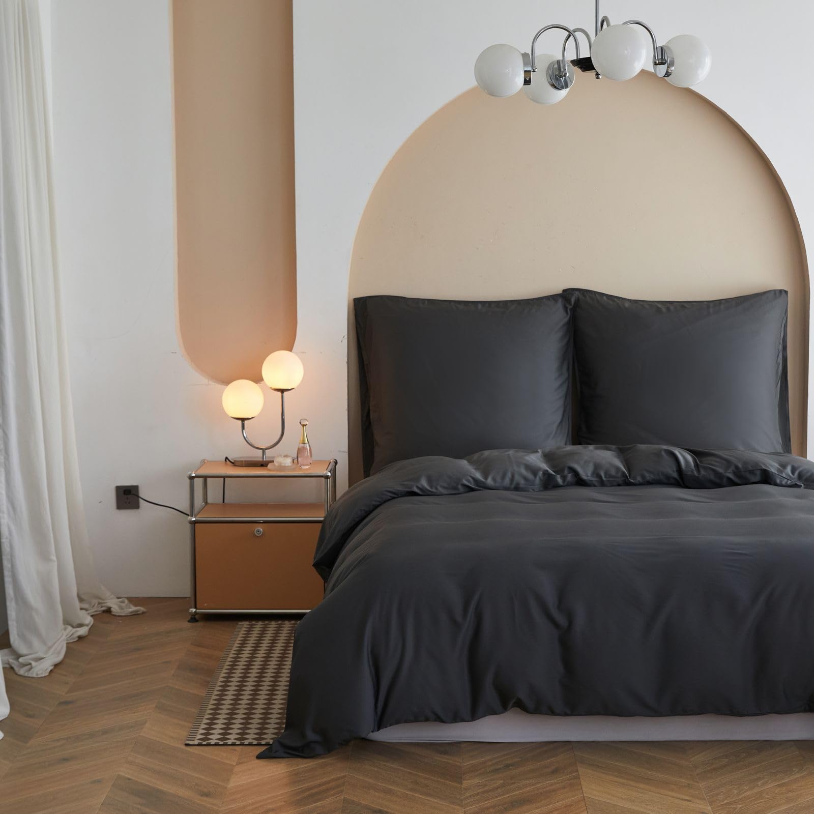 Simple&Opulence Zestaw bambusowej poszwy na kołdrę, jedwabista i miękka poszwa na kołdrę Chłodna pościel Idealna dla skóry i włosów z poszewkami na poduszki, 220 x 240 cm, Ciemnoszary