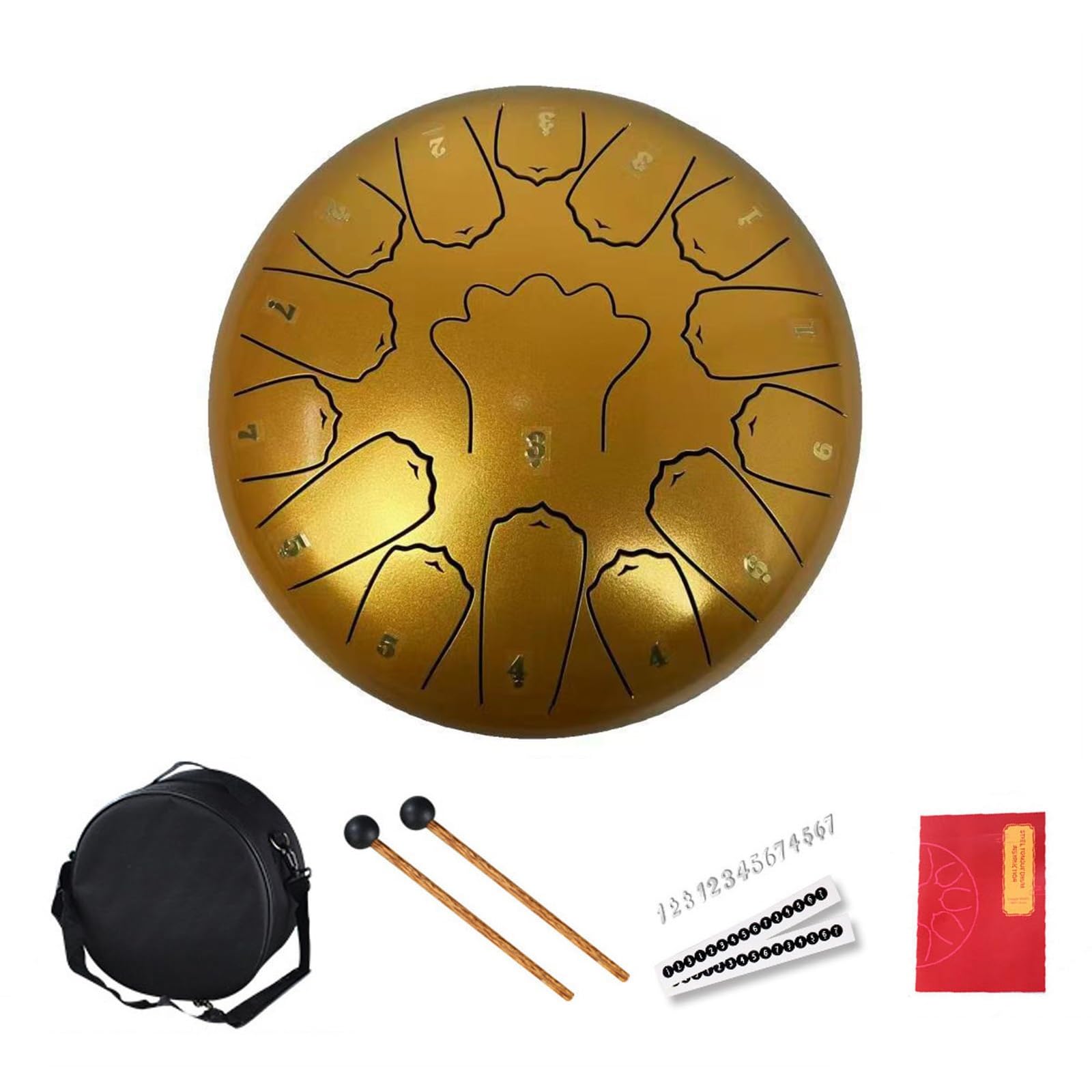 BAMFY Steel Tongue Drum 12 Inches 15 Notes Musical Instruments With Bag, Drumstick Handpan Drum Percussion Instrument for Meditation Entertainment Concert Yoga(Gold)