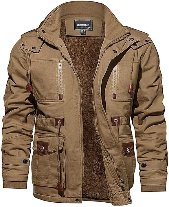 Men's Cargo Jacket Military Army Coat Winter Thick Fleece Warm Overcoat Windbreaker Outerwear Parka