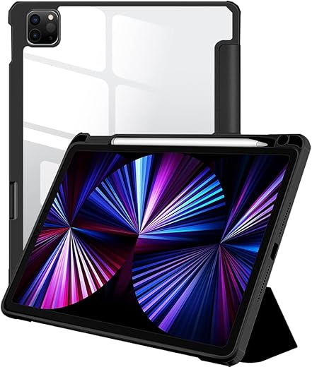 AmazonBasics TPU Smart Case Cover for Apple iPad Pro 11″ (2022/2021/2020, 4th/3rd/2nd Generation) with Trifold Stand [Transparent Back with Soft…