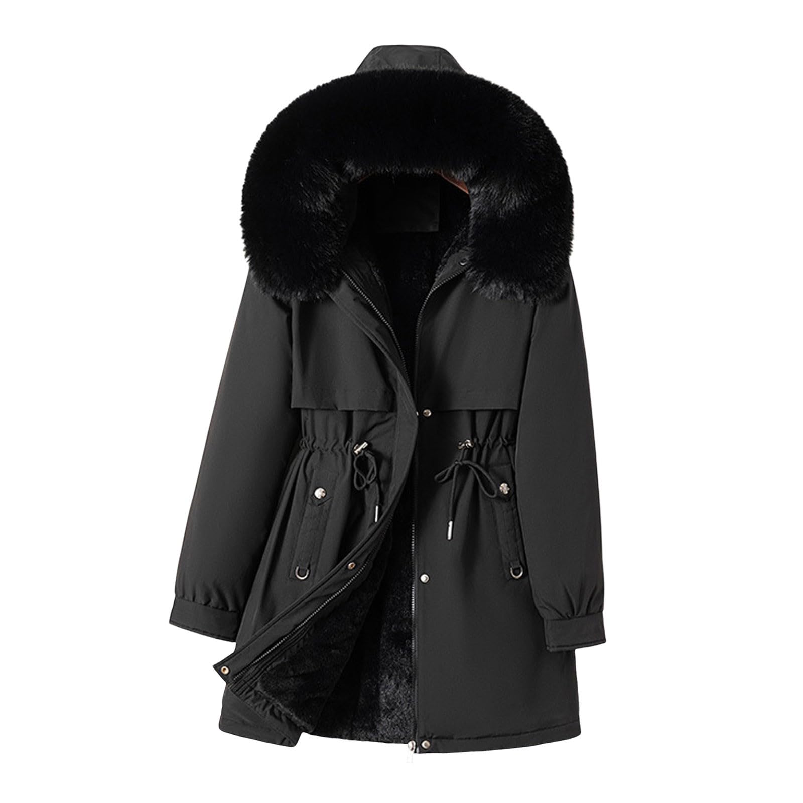 Generisch Damen Wintermantel in Übergröße mit Reverskragen Langarm dick gepolstert warme ideal für kalte Tage (Black, XXXL)