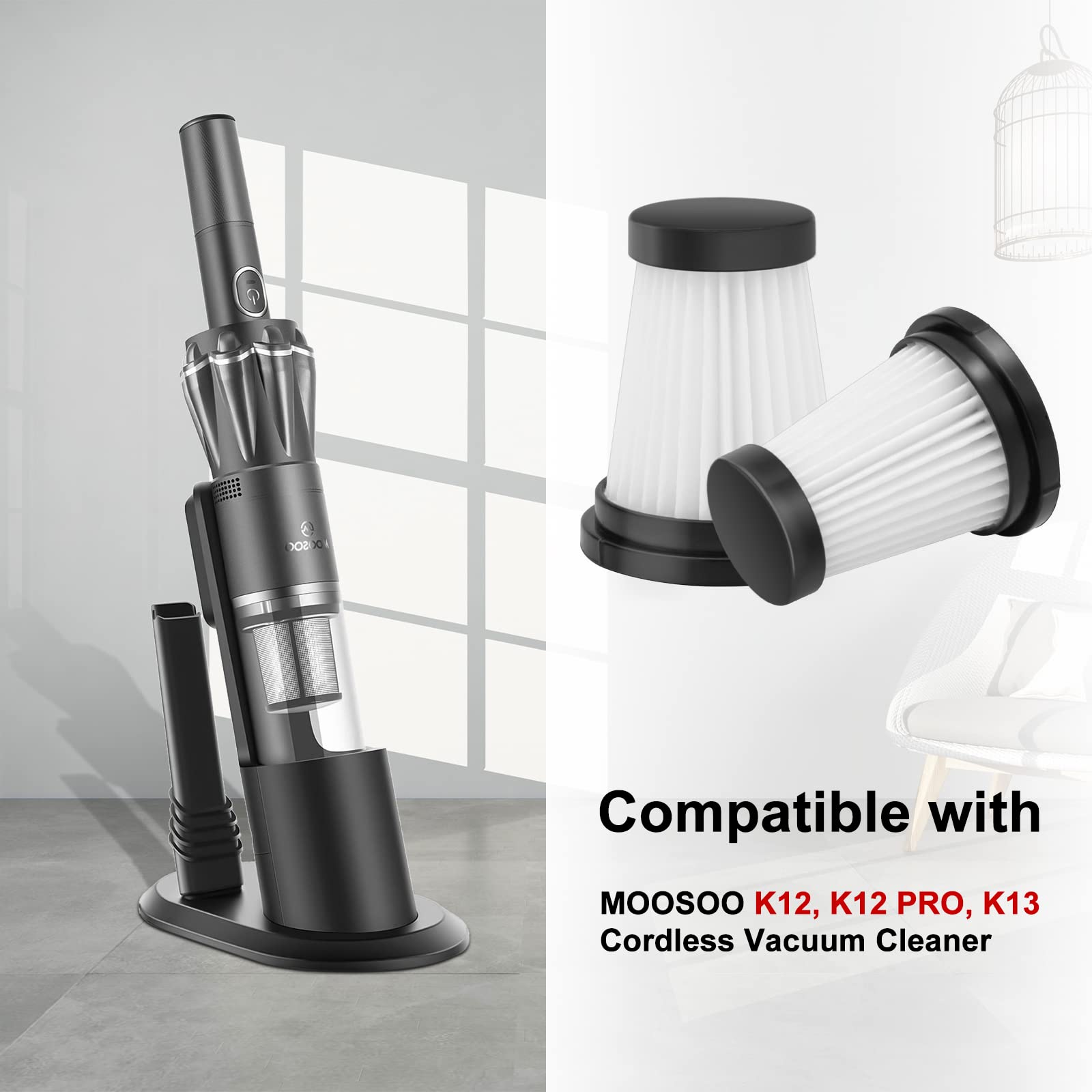 Garbage fighter 6 Pack HEPA Filters Replacement Parts for MOOSOO K12 K12 PRO K13 Handheld Cordless Vacuum Cleaner Washable Accessories Filter