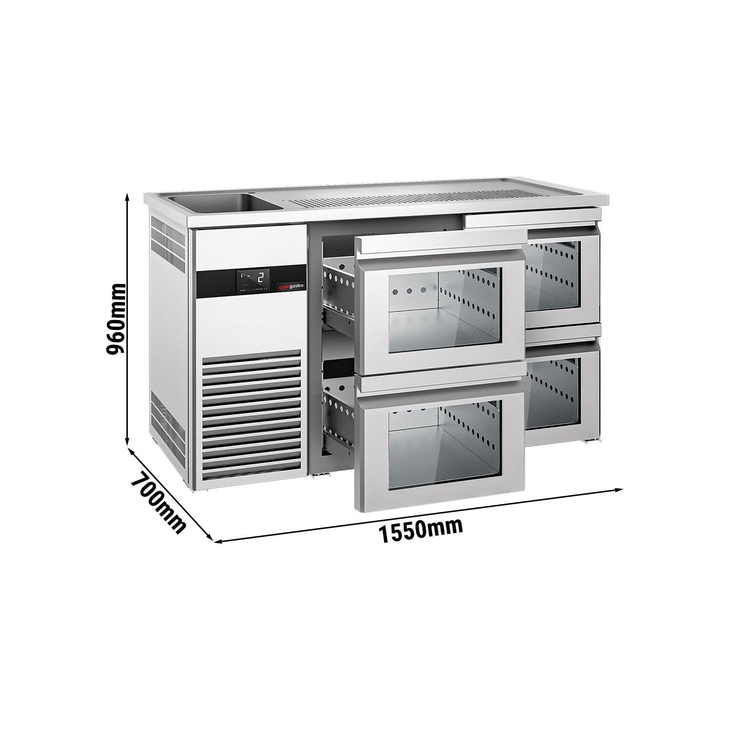 GGM Gastro | BLF157D#2#SG12 | Biertheke PREMIUM - 1550x700mm - 4 Glasschubladen