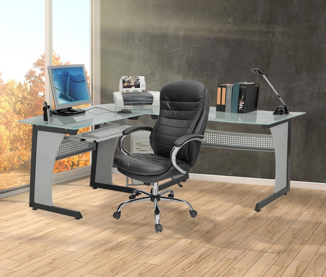 yelloo - Scrivania Angolare per Ufficio, Scrivania Salvaspazio Grande ad Angolo Doppia Postazione, Moderna in Vetro, Adatta come Scrivania Ufficio, Scrivanie Gaming, per Cameretta (Mod. OFFICE)
