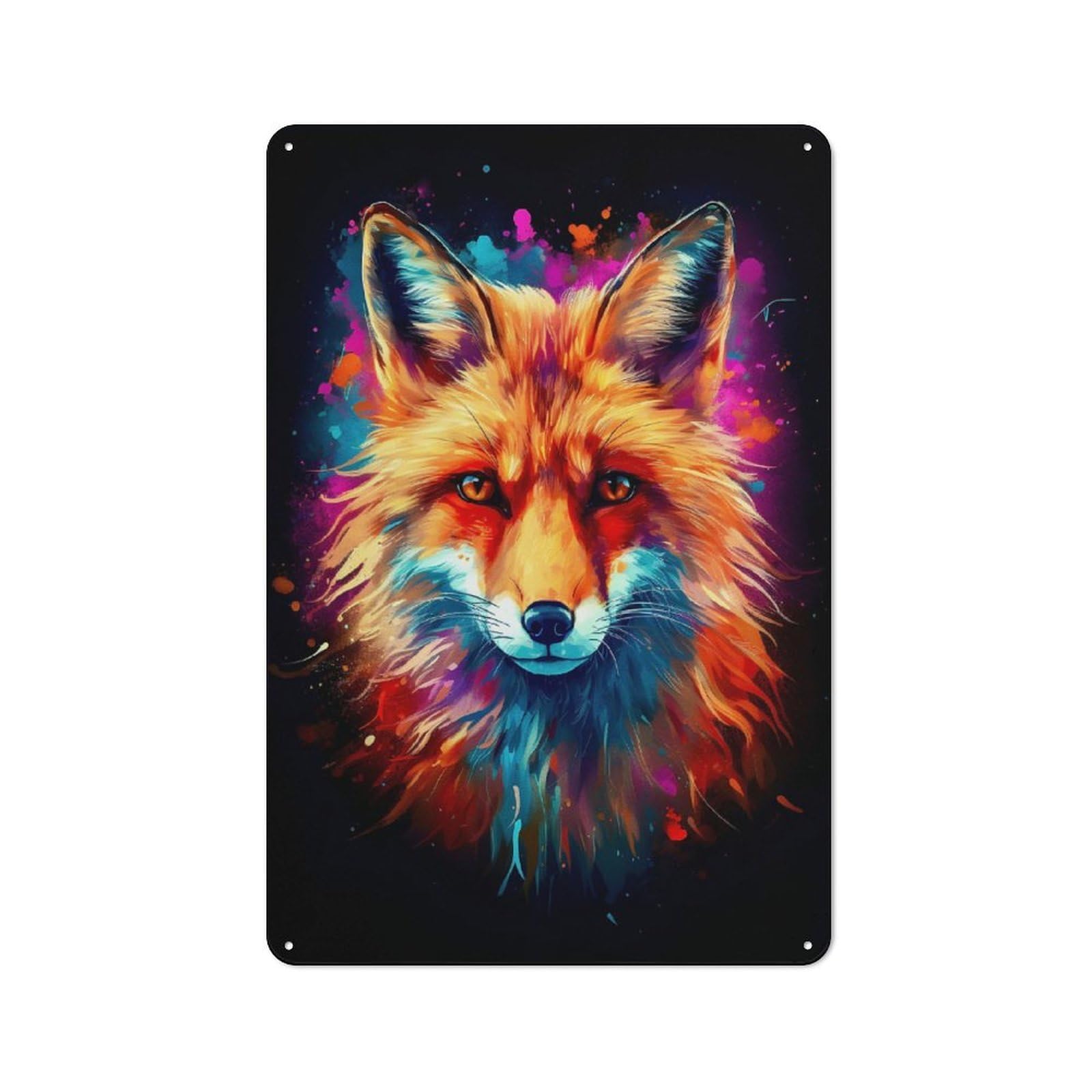 Junmoney Style-7 Amazing Fox Art Retro Tin Wall Plaque 30X20cm For Home Office Or Studio, For Cooler-Month Interiors With Retro Character